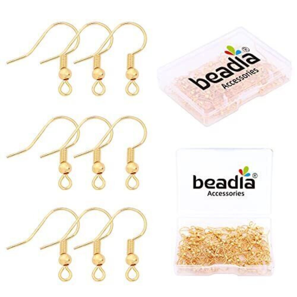 6859 18K Gold Plated Earring Hooks 18x18mm 80pcs with Beads for Jewelry